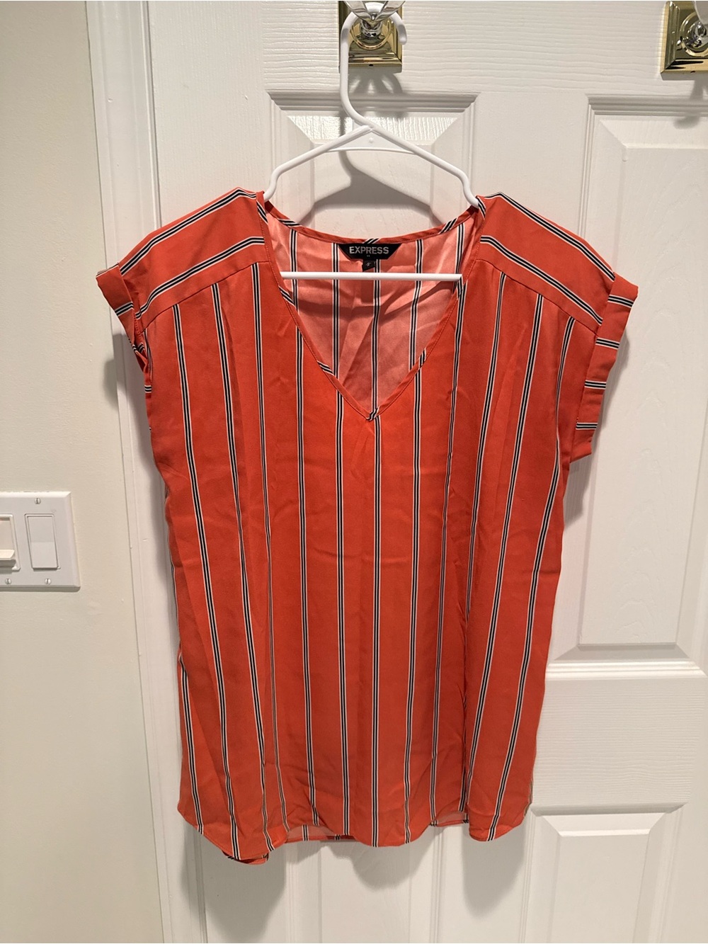 Express Coral Vertical Stripe V-Neck Tunic